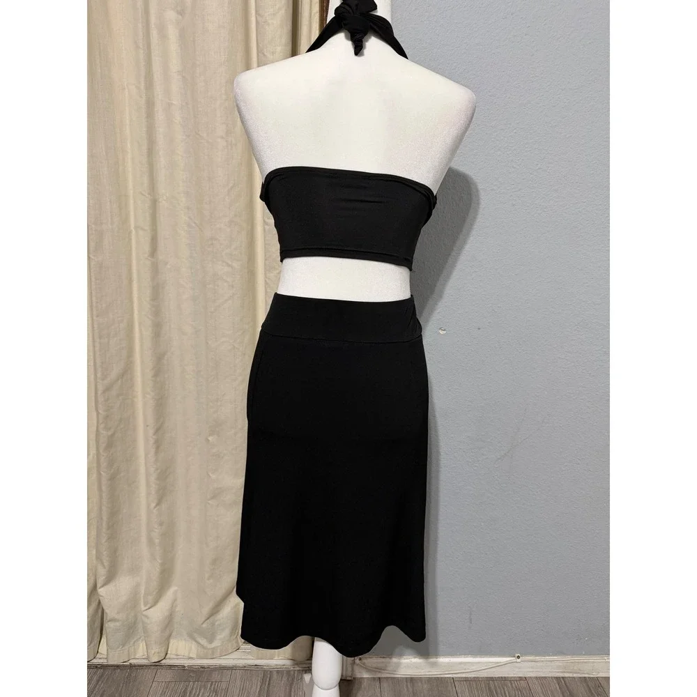 Lane Bryant Midi Skirt 22/24 Black Plus Pull On A-Line Stretch Jersey Whimsical